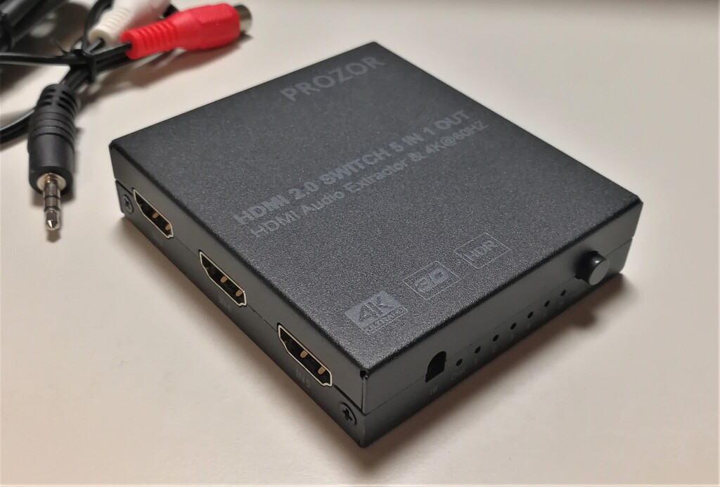 買った　PROZOR HDMIセレクター 音声分離機能 5入力1出力 4K HDMI2.0 2160p@60Hz HDMIケープル usbケーブル付き リモコン付き